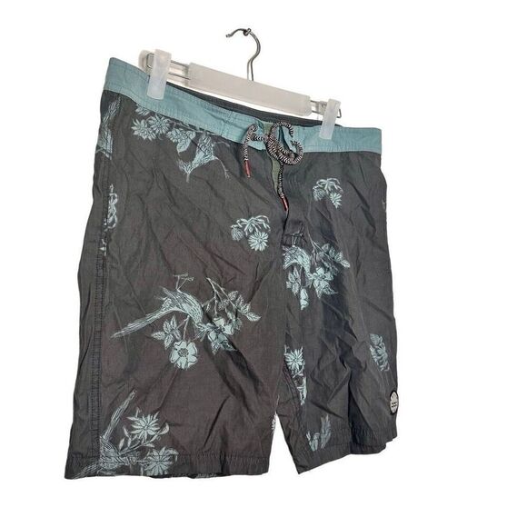 Katin USA America's Surf Co. Floral Bird AOP Print Swim Board Shorts Black Sz 32 - Picture 2 of 4